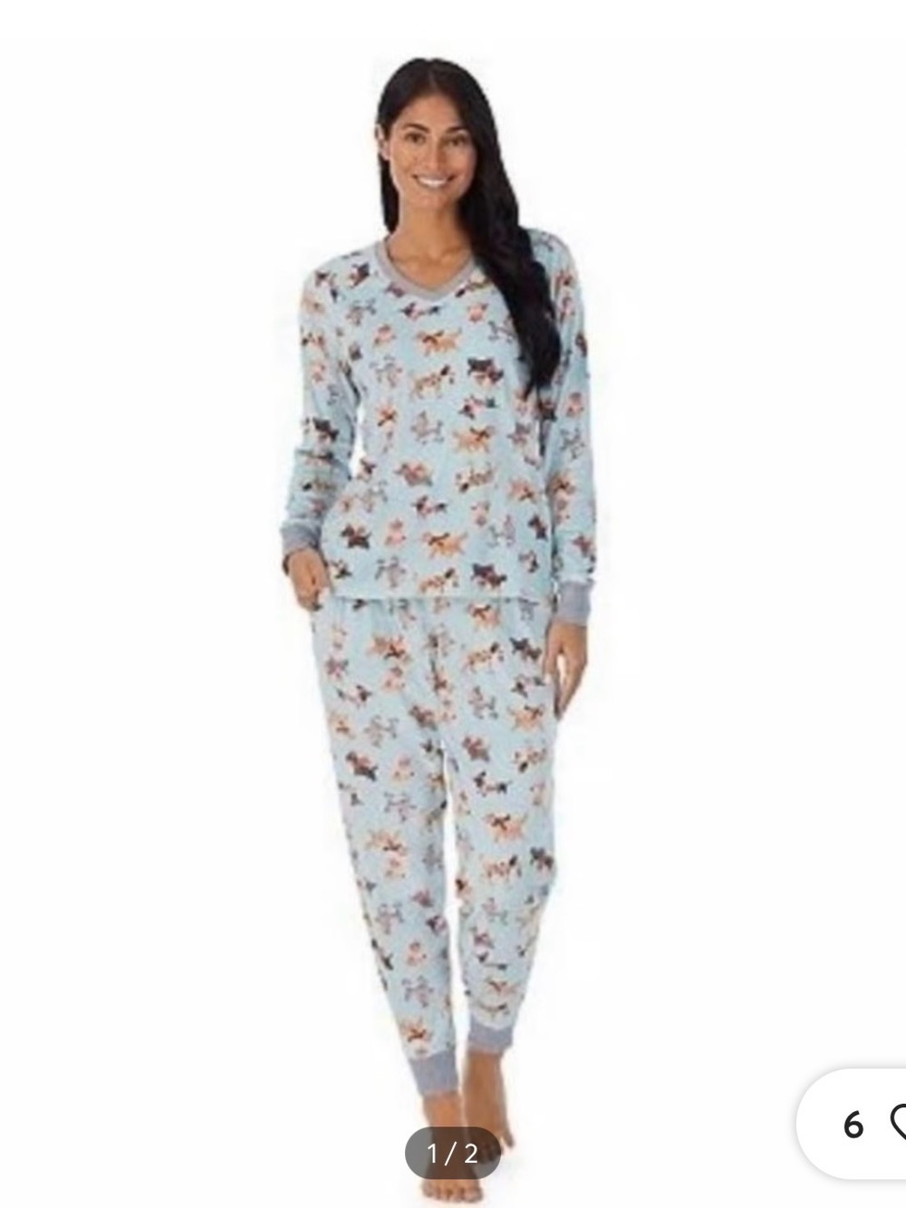 CUDDL DUDS 2 piece pajama set PETITE SMALL long sleeve pants dog print fleece